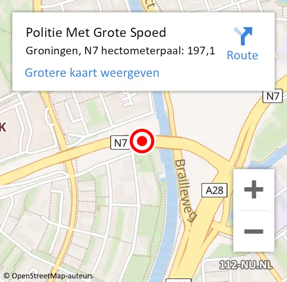 Locatie op kaart van de 112 melding: Politie Met Grote Spoed Naar Groningen, N7 hectometerpaal: 197,1 op 29 juni 2024 20:34