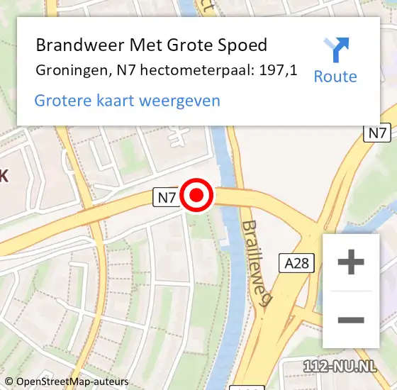 Locatie op kaart van de 112 melding: Brandweer Met Grote Spoed Naar Groningen, N7 hectometerpaal: 197,1 op 29 juni 2024 20:34