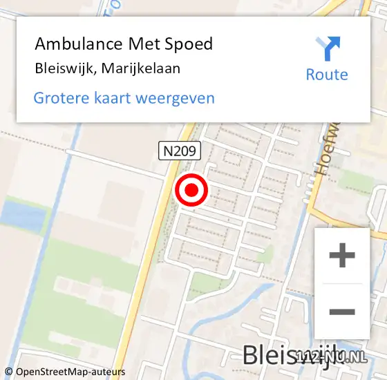 Locatie op kaart van de 112 melding: Ambulance Met Spoed Naar Bleiswijk, Marijkelaan op 29 juni 2024 20:49