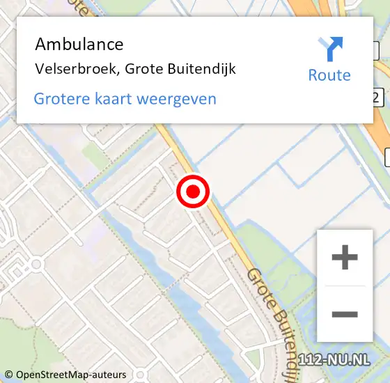 Locatie op kaart van de 112 melding: Ambulance Velserbroek, Grote Buitendijk op 29 juni 2024 20:54