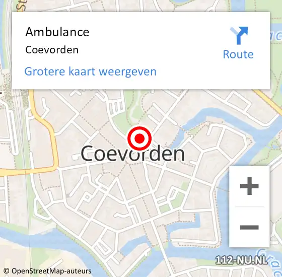 Locatie op kaart van de 112 melding: Ambulance Coevorden op 29 juni 2024 20:56