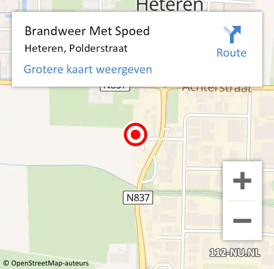 Locatie op kaart van de 112 melding: Brandweer Met Spoed Naar Heteren, Polderstraat op 29 juni 2024 21:05