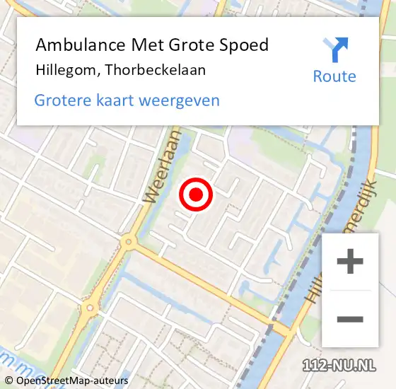 Locatie op kaart van de 112 melding: Ambulance Met Grote Spoed Naar Hillegom, Thorbeckelaan op 29 juni 2024 21:27