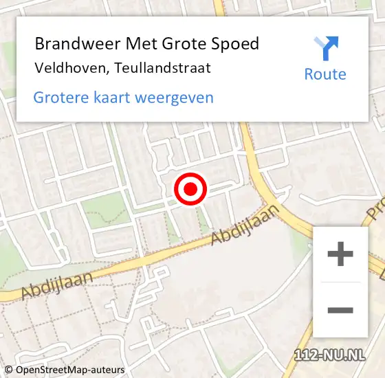 Locatie op kaart van de 112 melding: Brandweer Met Grote Spoed Naar Veldhoven, Teullandstraat op 29 juni 2024 21:43