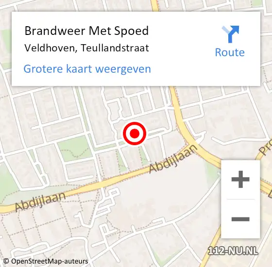 Locatie op kaart van de 112 melding: Brandweer Met Spoed Naar Veldhoven, Teullandstraat op 29 juni 2024 21:47