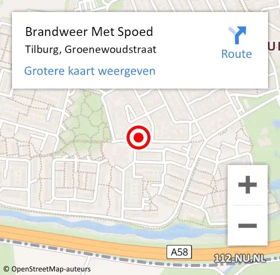 Locatie op kaart van de 112 melding: Brandweer Met Spoed Naar Tilburg, Groenewoudstraat op 29 juni 2024 21:48