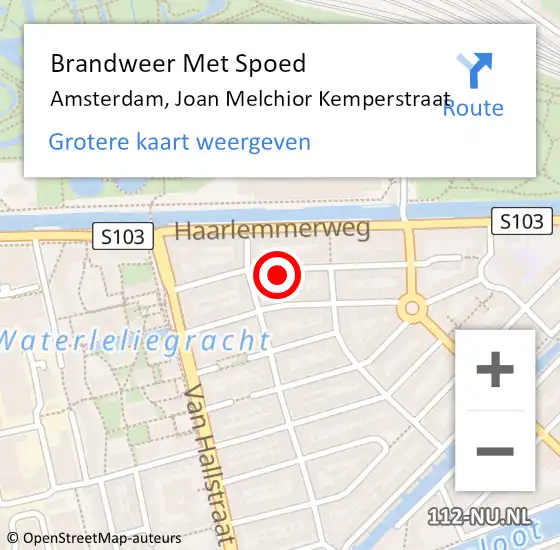 Locatie op kaart van de 112 melding: Brandweer Met Spoed Naar Amsterdam, Joan Melchior Kemperstraat op 29 juni 2024 22:06