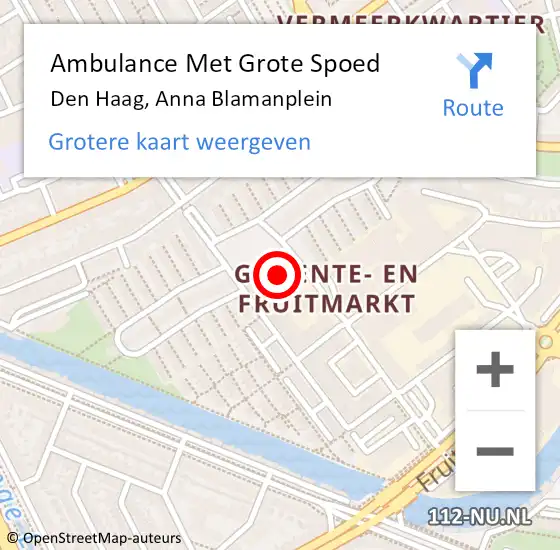 Locatie op kaart van de 112 melding: Ambulance Met Grote Spoed Naar Den Haag, Anna Blamanplein op 29 juni 2024 22:06