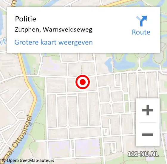 Locatie op kaart van de 112 melding: Politie Zutphen, Warnsveldseweg op 29 juni 2024 22:14