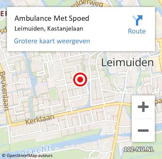 Locatie op kaart van de 112 melding: Ambulance Met Spoed Naar Leimuiden, Kastanjelaan op 29 juni 2024 22:14