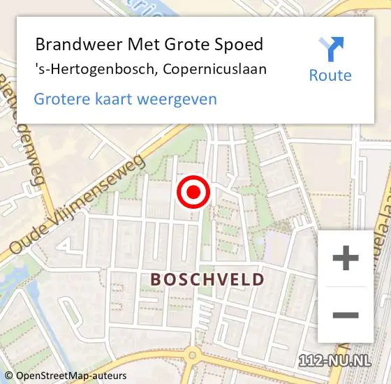 Locatie op kaart van de 112 melding: Brandweer Met Grote Spoed Naar 's-Hertogenbosch, Copernicuslaan op 29 juni 2024 22:33