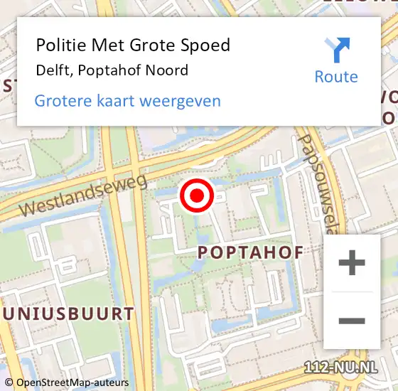 Locatie op kaart van de 112 melding: Politie Met Grote Spoed Naar Delft, Poptahof Noord op 29 juni 2024 23:06