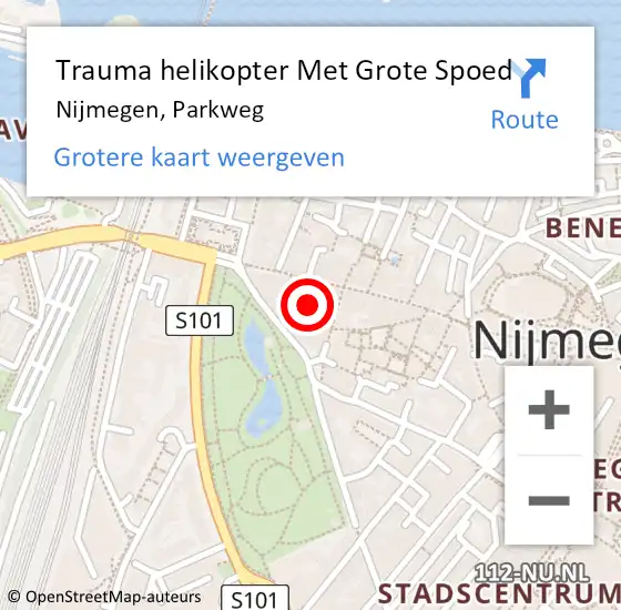 Locatie op kaart van de 112 melding: Trauma helikopter Met Grote Spoed Naar Nijmegen, Parkweg op 29 juni 2024 23:08