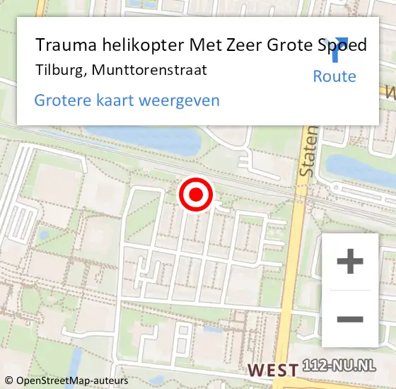 Locatie op kaart van de 112 melding: Trauma helikopter Met Zeer Grote Spoed Naar Tilburg, Munttorenstraat op 29 juni 2024 23:12