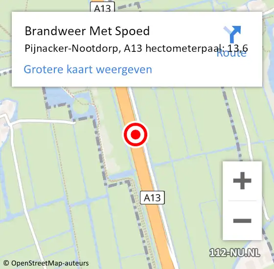 Locatie op kaart van de 112 melding: Brandweer Met Spoed Naar Pijnacker-Nootdorp, A13 hectometerpaal: 13,6 op 29 juni 2024 23:16