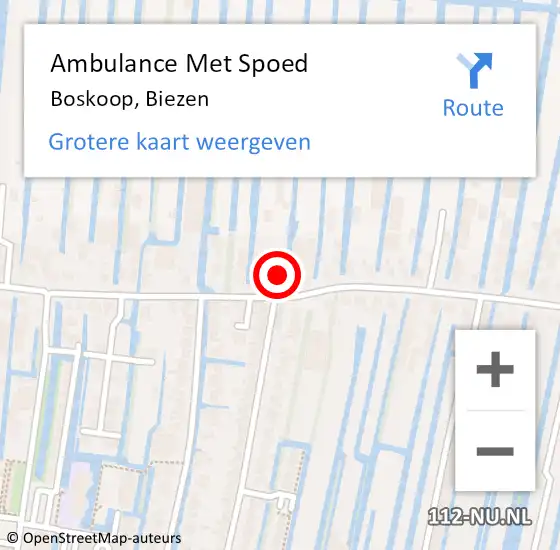 Locatie op kaart van de 112 melding: Ambulance Met Spoed Naar Boskoop, Biezen op 29 juni 2024 23:22