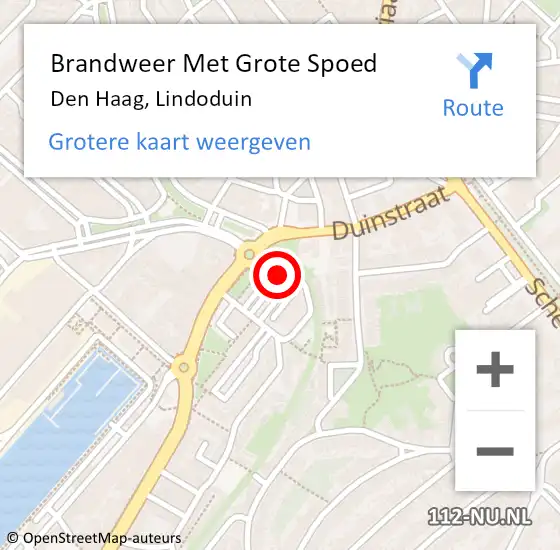 Locatie op kaart van de 112 melding: Brandweer Met Grote Spoed Naar Den Haag, Lindoduin op 29 juni 2024 23:22