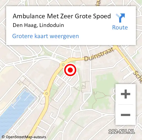 Locatie op kaart van de 112 melding: Ambulance Met Zeer Grote Spoed Naar Den Haag, Lindoduin op 29 juni 2024 23:22