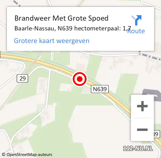 Locatie op kaart van de 112 melding: Brandweer Met Grote Spoed Naar Baarle-Nassau, N639 hectometerpaal: 1,7 op 29 juni 2024 23:43