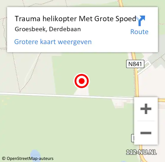 Locatie op kaart van de 112 melding: Trauma helikopter Met Grote Spoed Naar Groesbeek, Derdebaan op 29 juni 2024 23:44