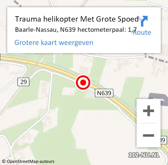 Locatie op kaart van de 112 melding: Trauma helikopter Met Grote Spoed Naar Baarle-Nassau, N639 hectometerpaal: 1,7 op 29 juni 2024 23:44