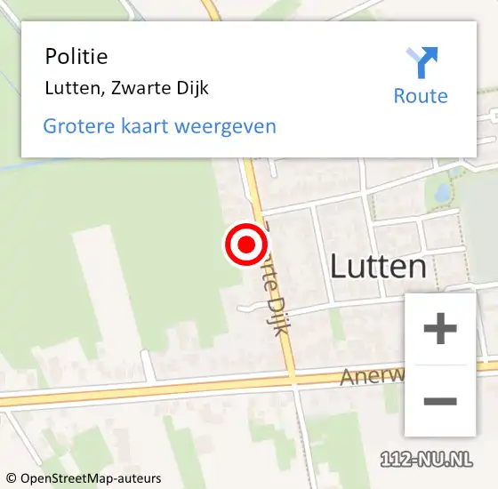 Locatie op kaart van de 112 melding: Politie Lutten, Zwarte Dijk op 29 juni 2024 23:45