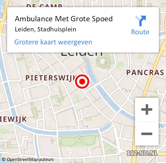 Locatie op kaart van de 112 melding: Ambulance Met Grote Spoed Naar Leiden, Stadhuisplein op 29 juni 2024 23:51