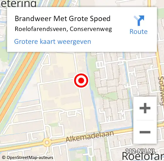 Locatie op kaart van de 112 melding: Brandweer Met Grote Spoed Naar Roelofarendsveen, Conservenweg op 29 juni 2024 23:56