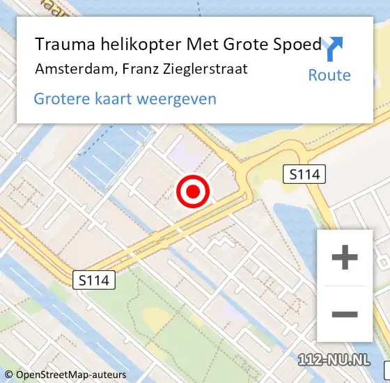 Locatie op kaart van de 112 melding: Trauma helikopter Met Grote Spoed Naar Amsterdam, Franz Zieglerstraat op 30 juni 2024 00:03