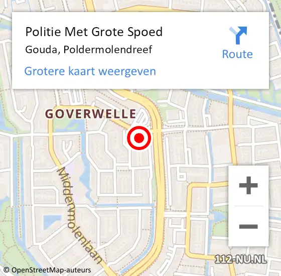 Locatie op kaart van de 112 melding: Politie Met Grote Spoed Naar Gouda, Poldermolendreef op 30 juni 2024 00:06