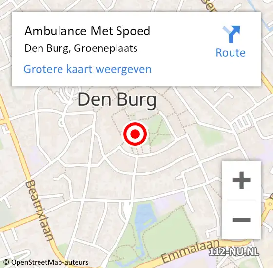 Locatie op kaart van de 112 melding: Ambulance Met Spoed Naar Den Burg, Groeneplaats op 30 juni 2024 00:24