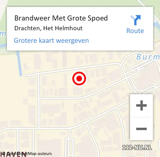 Locatie op kaart van de 112 melding: Brandweer Met Grote Spoed Naar Drachten, Het Helmhout op 30 juni 2024 00:30