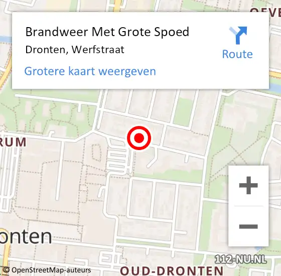 Locatie op kaart van de 112 melding: Brandweer Met Grote Spoed Naar Dronten, Werfstraat op 30 juni 2024 00:47