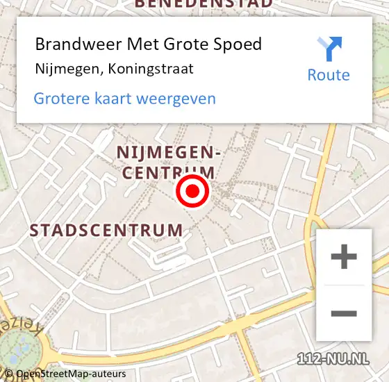 Locatie op kaart van de 112 melding: Brandweer Met Grote Spoed Naar Nijmegen, Koningstraat op 30 juni 2024 01:13