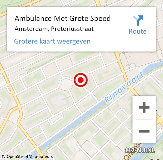 Locatie op kaart van de 112 melding: Ambulance Met Grote Spoed Naar Amsterdam, Pretoriusstraat op 30 juni 2024 01:13