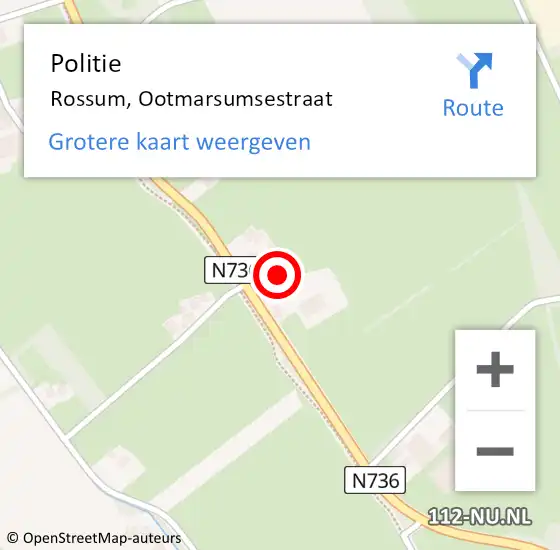 Locatie op kaart van de 112 melding: Politie Rossum, Ootmarsumsestraat op 30 juni 2024 01:38