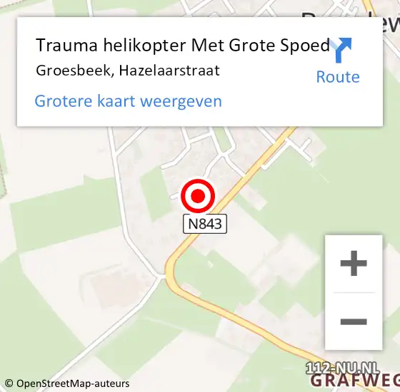 Locatie op kaart van de 112 melding: Trauma helikopter Met Grote Spoed Naar Groesbeek, Hazelaarstraat op 30 juni 2024 01:40