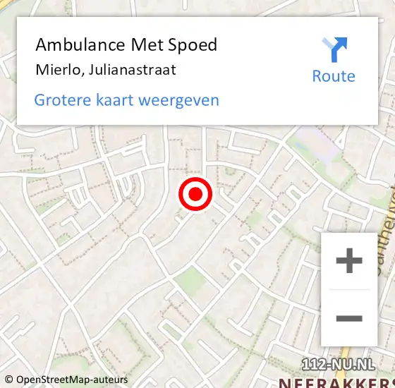 Locatie op kaart van de 112 melding: Ambulance Met Spoed Naar Mierlo, Julianastraat op 11 oktober 2014 10:21