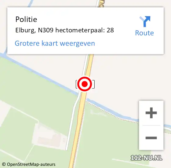 Locatie op kaart van de 112 melding: Politie Elburg, N309 hectometerpaal: 28 op 30 juni 2024 02:03