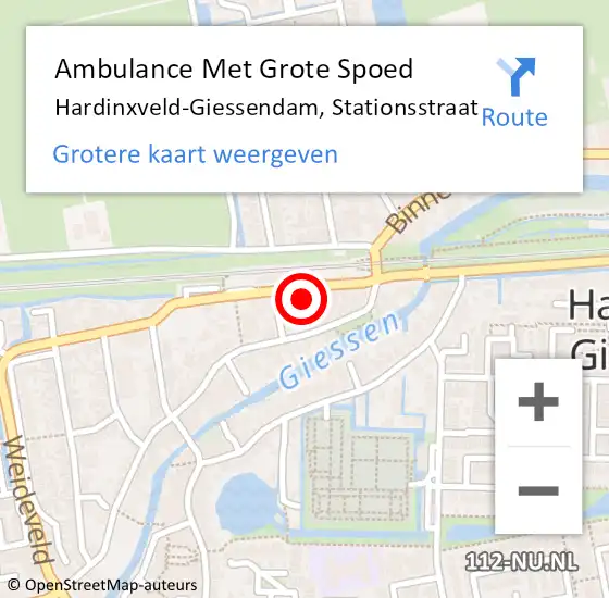 Locatie op kaart van de 112 melding: Ambulance Met Grote Spoed Naar Hardinxveld-Giessendam, Stationsstraat op 30 juni 2024 02:08