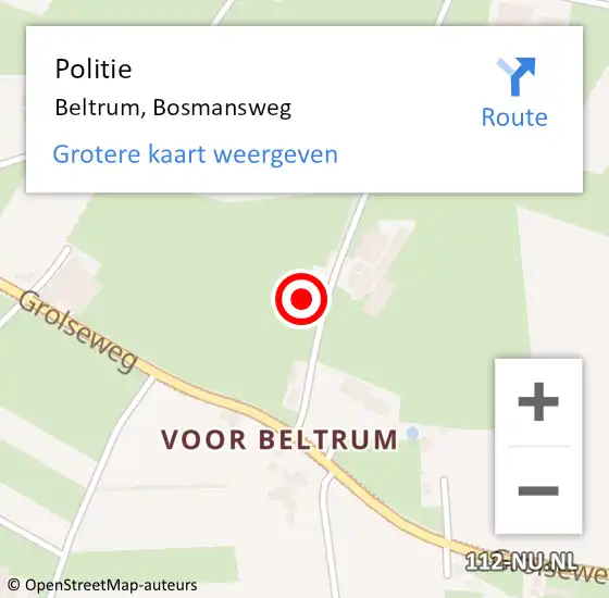 Locatie op kaart van de 112 melding: Politie Beltrum, Bosmansweg op 30 juni 2024 02:16