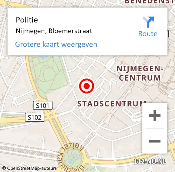 Locatie op kaart van de 112 melding: Politie Nijmegen, Bloemerstraat op 30 juni 2024 02:23