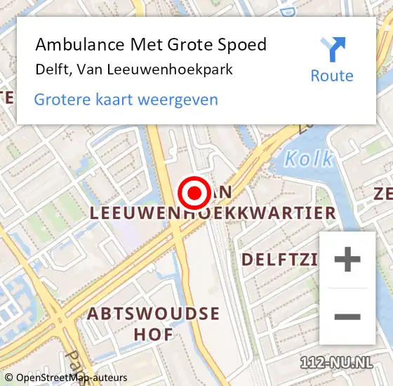 Locatie op kaart van de 112 melding: Ambulance Met Grote Spoed Naar Delft, Van Leeuwenhoekpark op 30 juni 2024 02:36