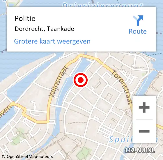 Locatie op kaart van de 112 melding: Politie Dordrecht, Taankade op 30 juni 2024 02:55