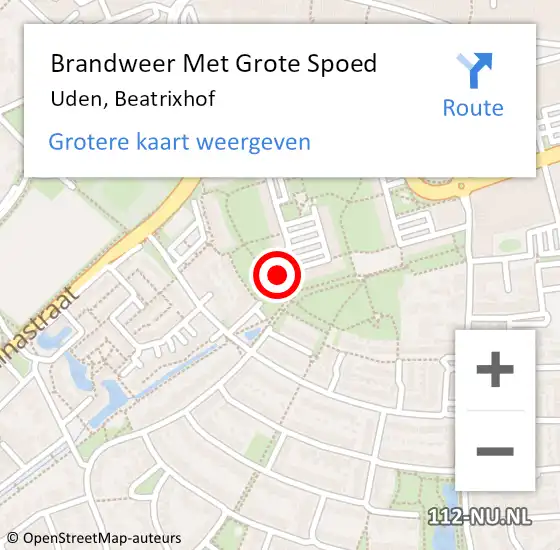 Locatie op kaart van de 112 melding: Brandweer Met Grote Spoed Naar Uden, Beatrixhof op 30 juni 2024 03:22