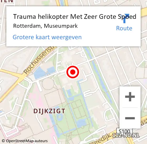 Locatie op kaart van de 112 melding: Trauma helikopter Met Zeer Grote Spoed Naar Rotterdam, Museumpark op 30 juni 2024 03:28