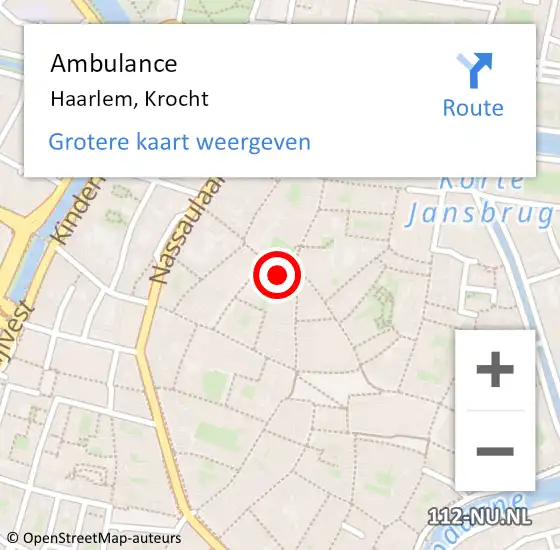 Locatie op kaart van de 112 melding: Ambulance Haarlem, Krocht op 30 juni 2024 04:01