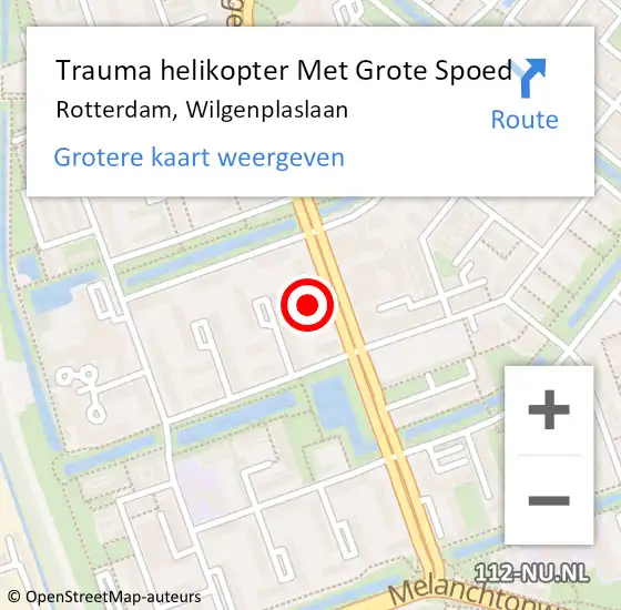Locatie op kaart van de 112 melding: Trauma helikopter Met Grote Spoed Naar Rotterdam, Wilgenplaslaan op 30 juni 2024 04:05