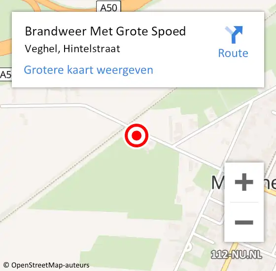 Locatie op kaart van de 112 melding: Brandweer Met Grote Spoed Naar Veghel, Hintelstraat op 30 juni 2024 04:41