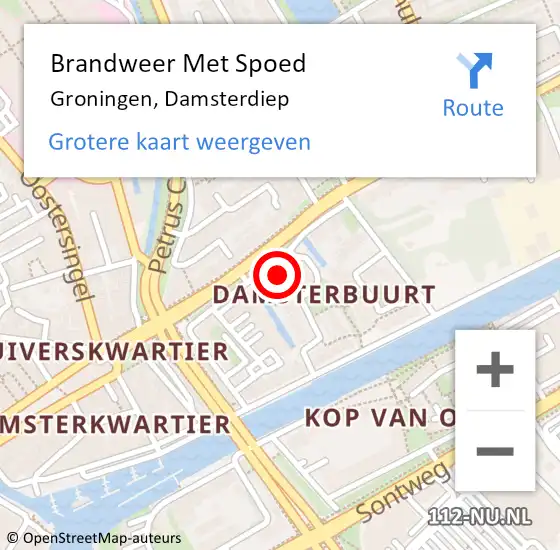 Locatie op kaart van de 112 melding: Brandweer Met Spoed Naar Groningen, Damsterdiep op 30 juni 2024 05:18